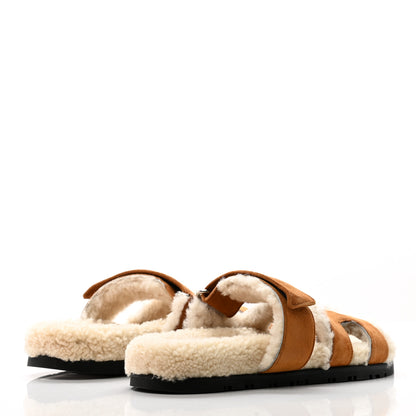 Hermes Suede Goatskin Woolskin Womens Chypre Sandals 36.5 Naturel Ecru 4 of 8