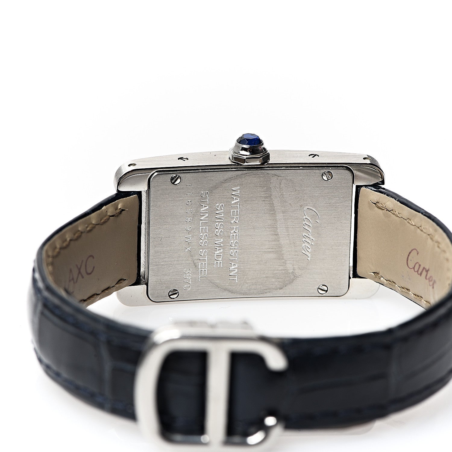 Cartier Stainless Steel Alligator 19mm Tank Americaine Quartz Watch Blue 4 of 7