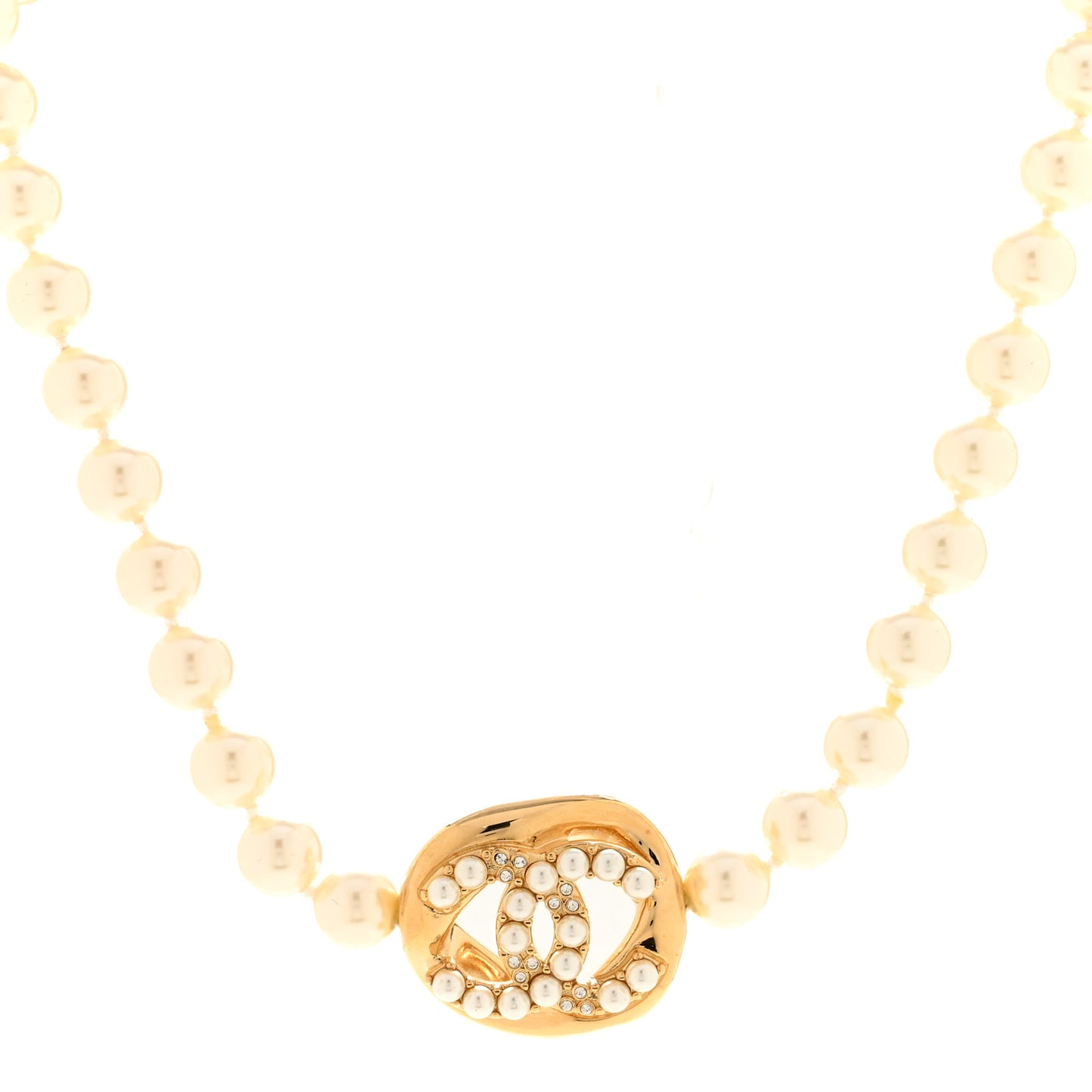 Pearl Crystal CC Logo Choker Gold White