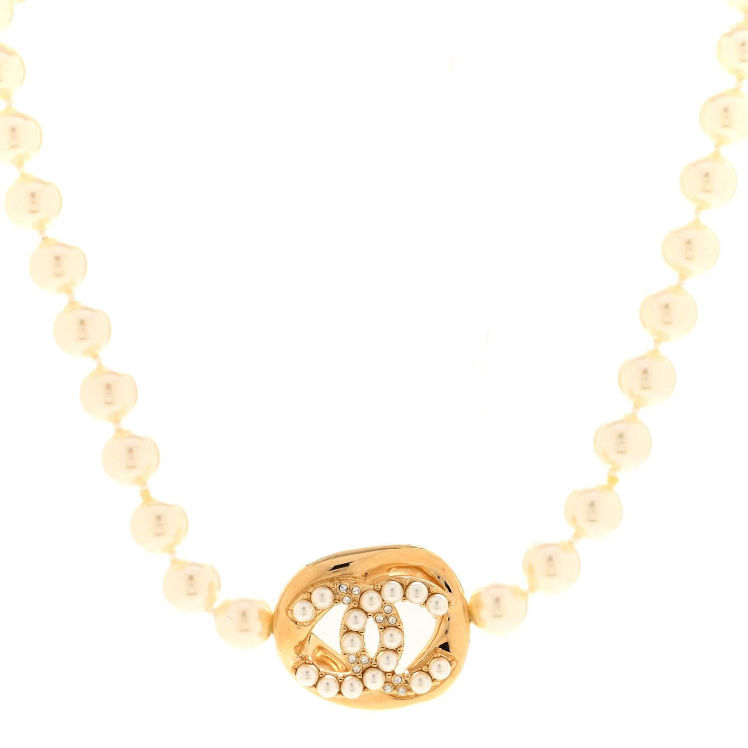 Chanel Pearl Crystal CC Logo Choker Gold White 1 of 5