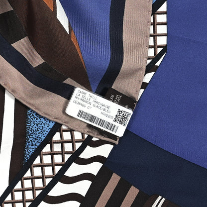 Hermes Silk La Selle Imaginaire Scarf 90 Marron Glace Bleu Vif Brun 3 of 3