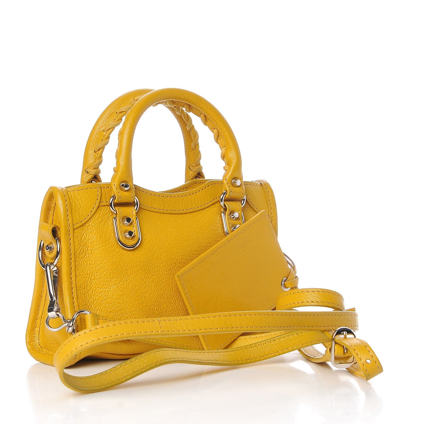 Chevre Silver Metallic Edge Hardware Nano City Jaune Epi