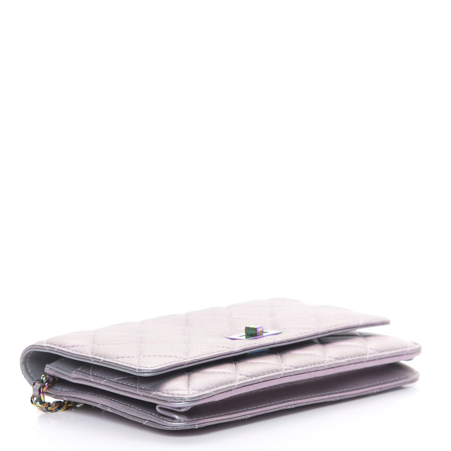 Iridescent Lambskin Quilted Reissue Wallet On Chain WOC Light Purple