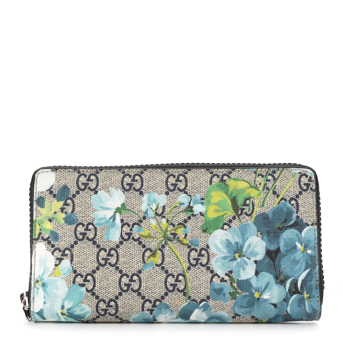 GG Supreme Monogram Blooms Zip Around Wallet Blue
