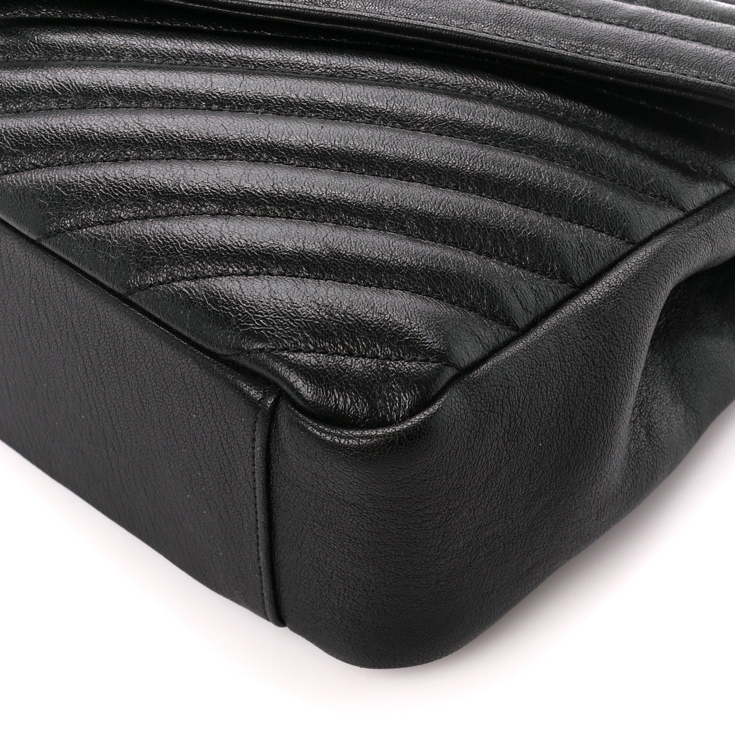Sheepskin Matelasse Chevron Monogram Large College Satchel Black