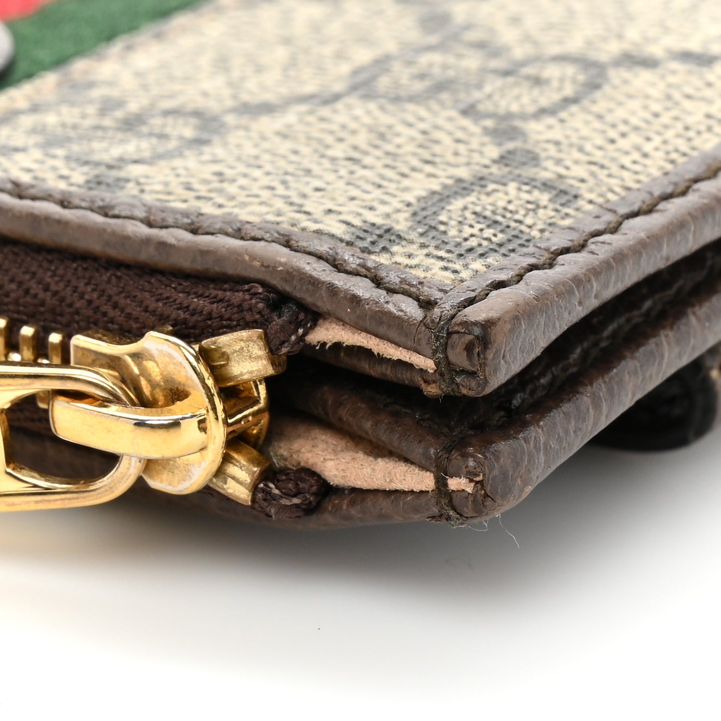GG Supreme Monogram Web Ophidia Zip Card Case Brown