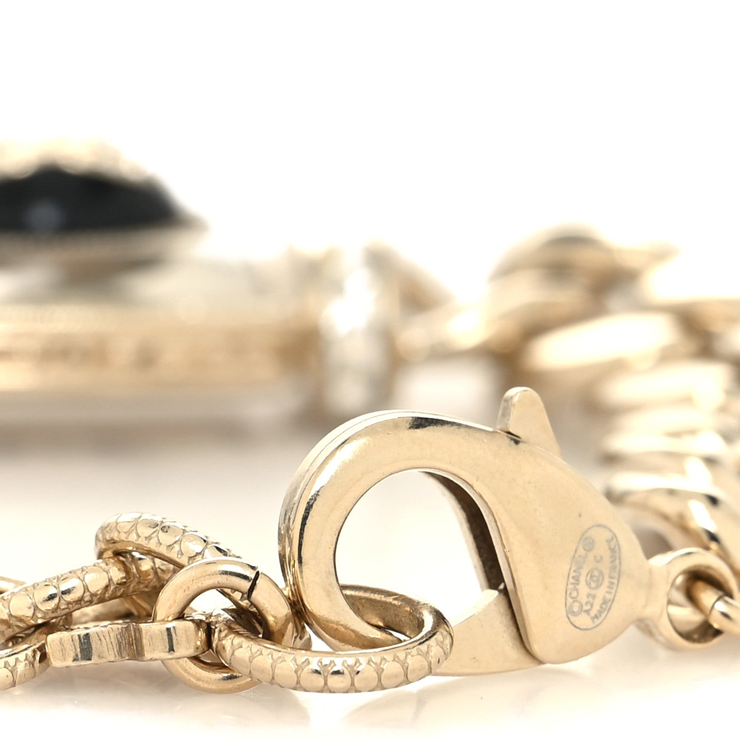 Chanel Metal Resin Crystal Chain CC Bracelet Gold 4 of 5