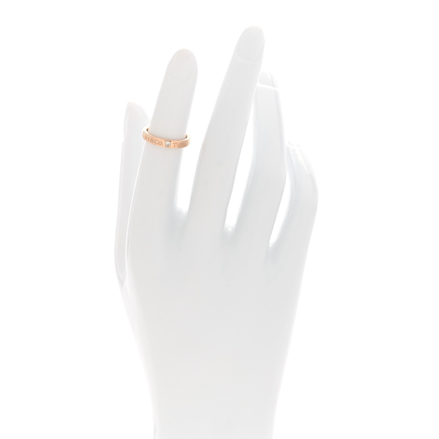 Tiffany 18K Rose Gold Diamond 3mm Logo Band Ring 45 3.25 2 of 5