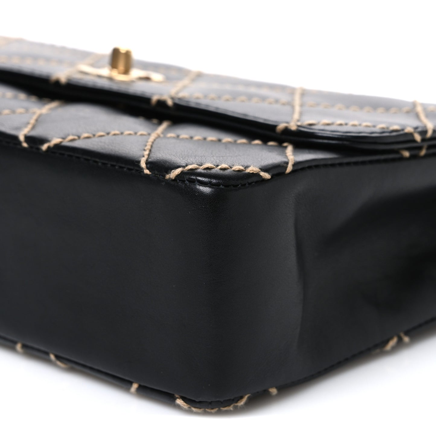 Calfskin Quilted Medium Wild Stitch Flap Black