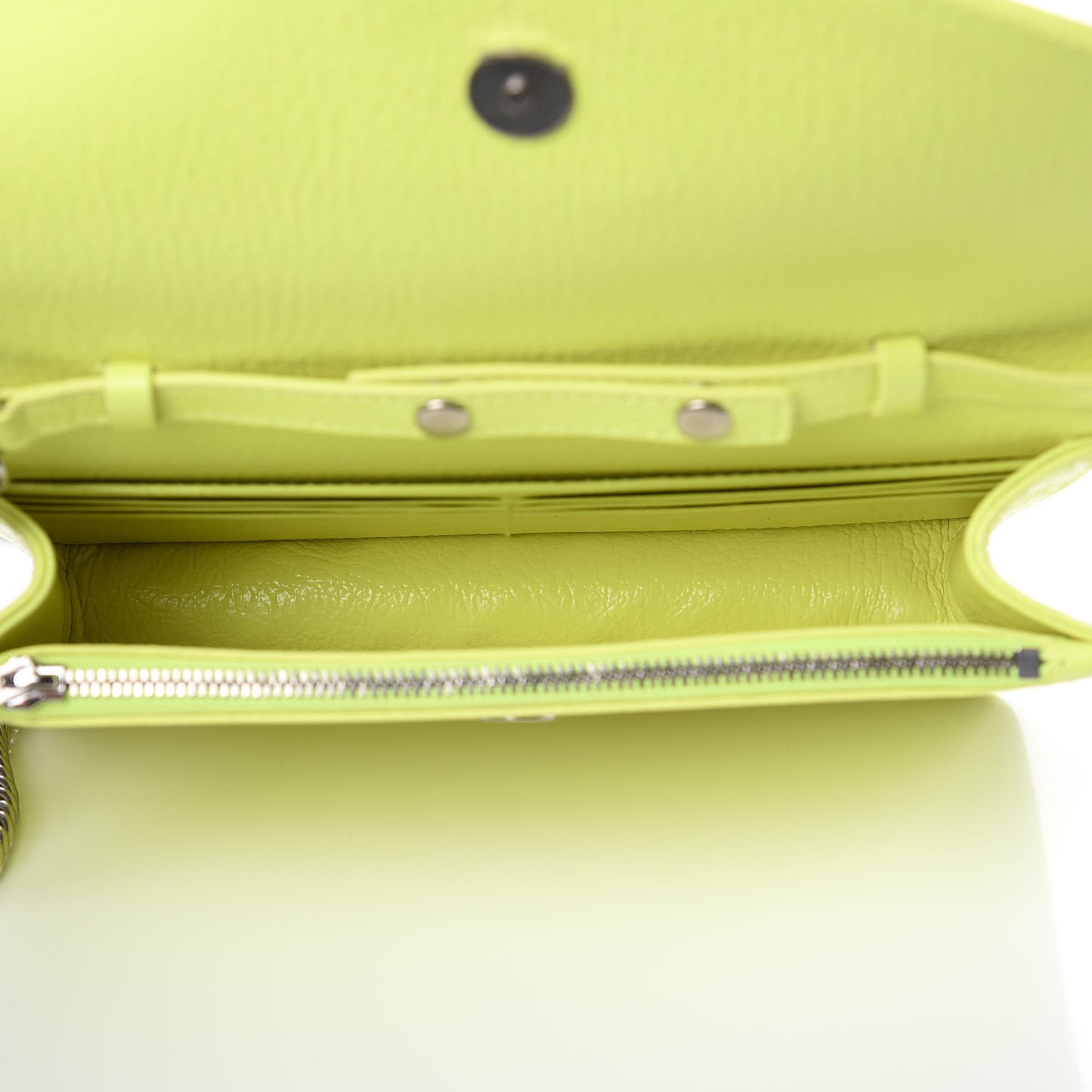 Shiny Goatskin Logo Embossed BB Wallet On Chain Acid Green