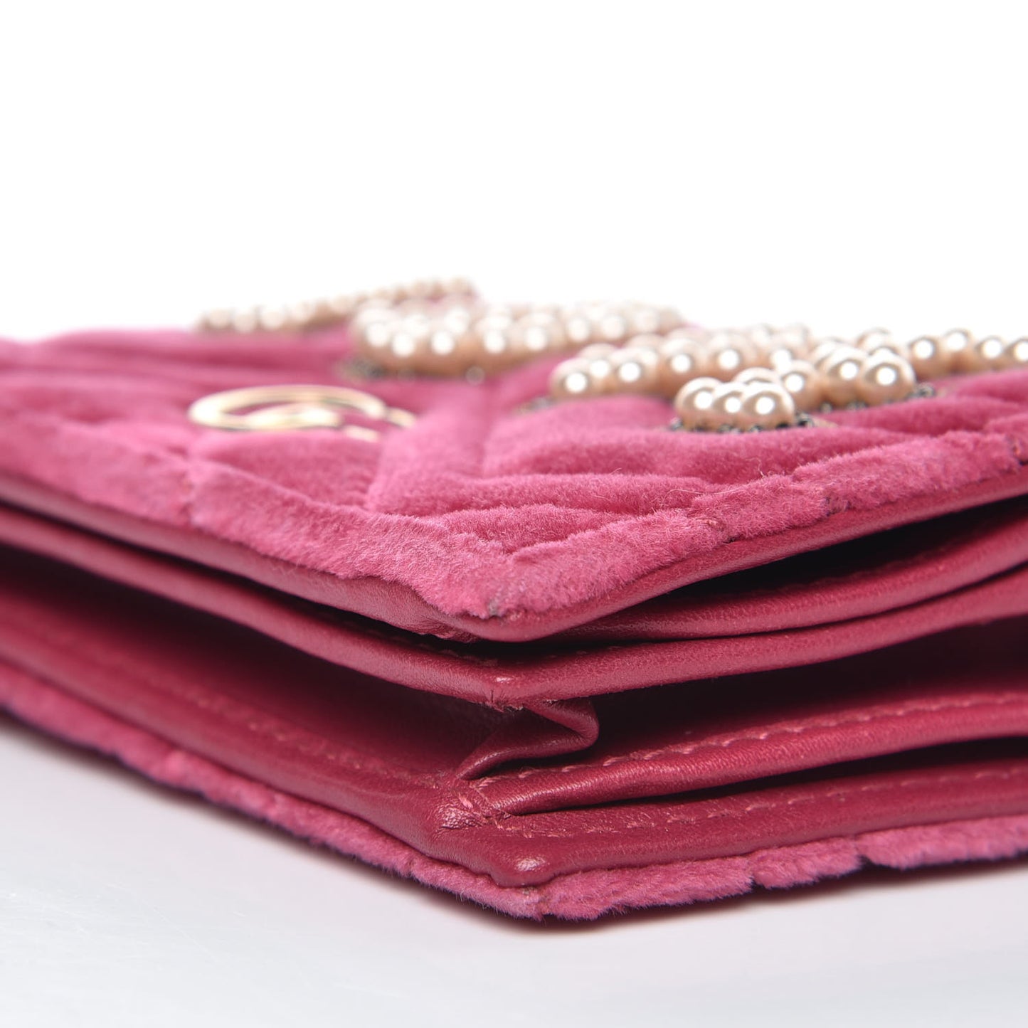 Velvet Matelasse Pearl Love Embroidered GG Marmont Card Case Wallet Light Raspberry Rose