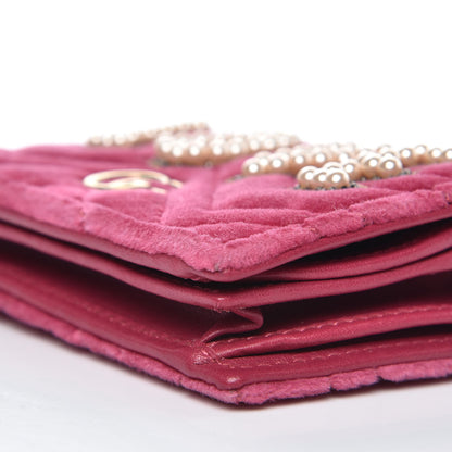 Gucci Velvet Matelasse Pearl Love Embroidered GG Marmont Card Case Wallet Light Raspberry Rose 9 of 9