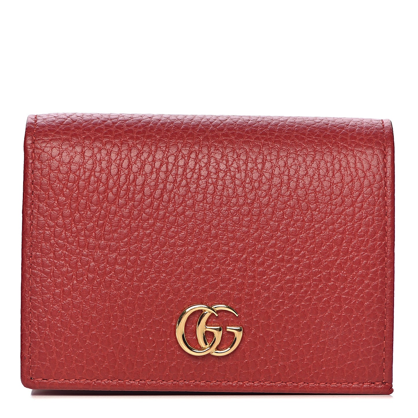 Pebbled Calfskin GG Marmont Card Case Hibiscus Red