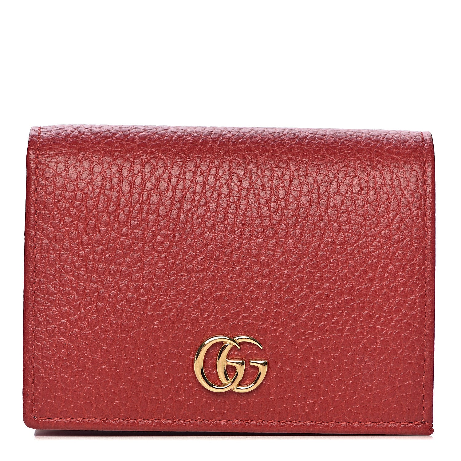 Gucci Pebbled Calfskin GG Marmont Card Case Hibiscus Red 1 of 8