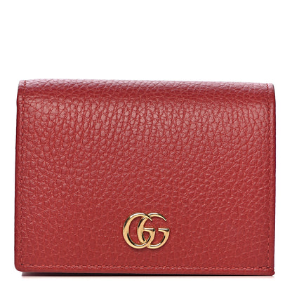 Gucci Pebbled Calfskin GG Marmont Card Case Hibiscus Red 1 of 8