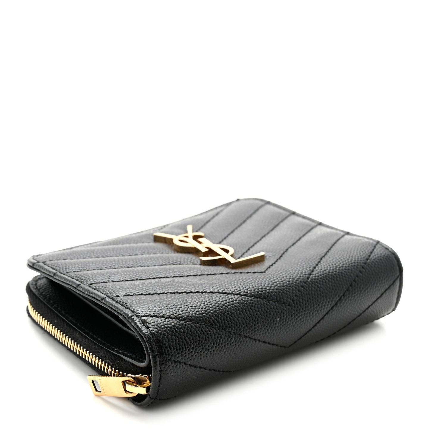 Grain De Poudre Matelasse Chevron Monogram Compact Zip Around Wallet Black