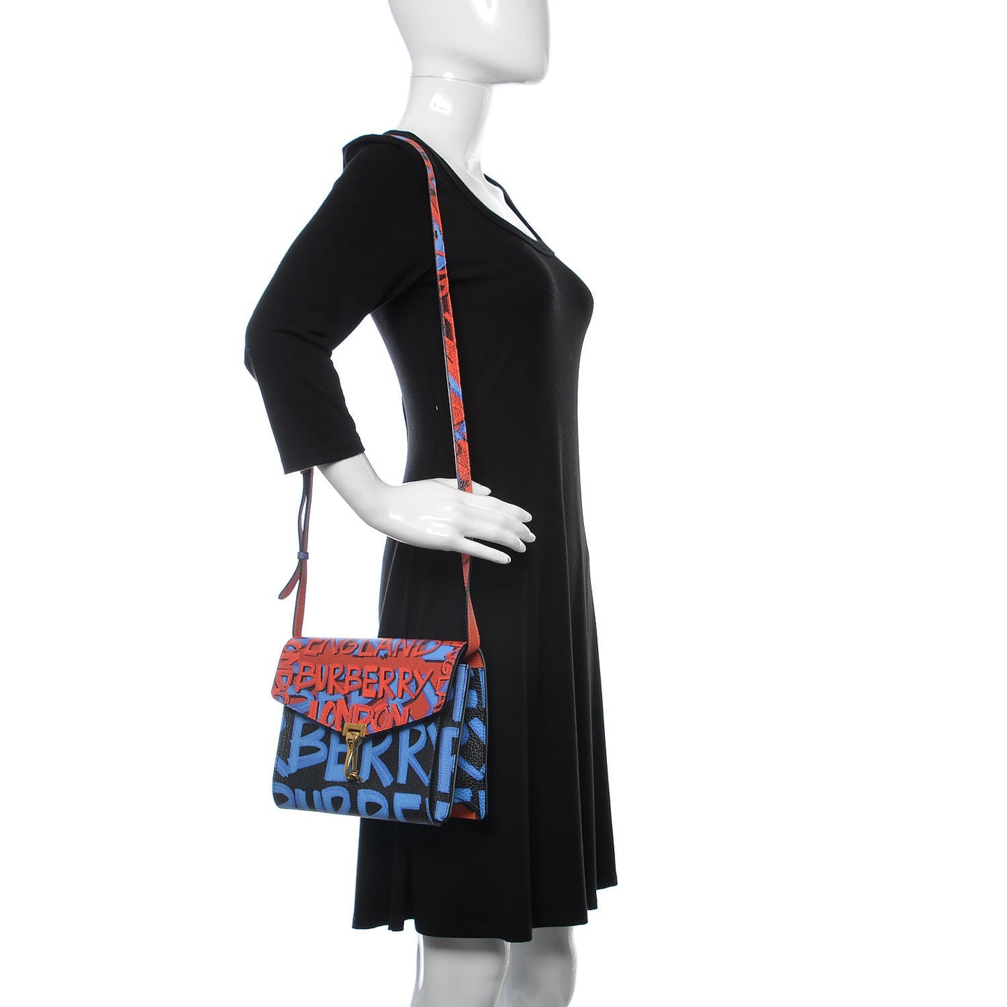 Calfskin Graffiti Print Small Macken Crossbody Bag Black