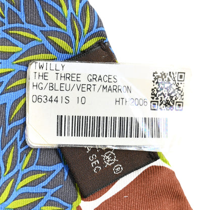 Hermes Silk The Three Graces Twilly Bleu Vert Marron 2 of 4