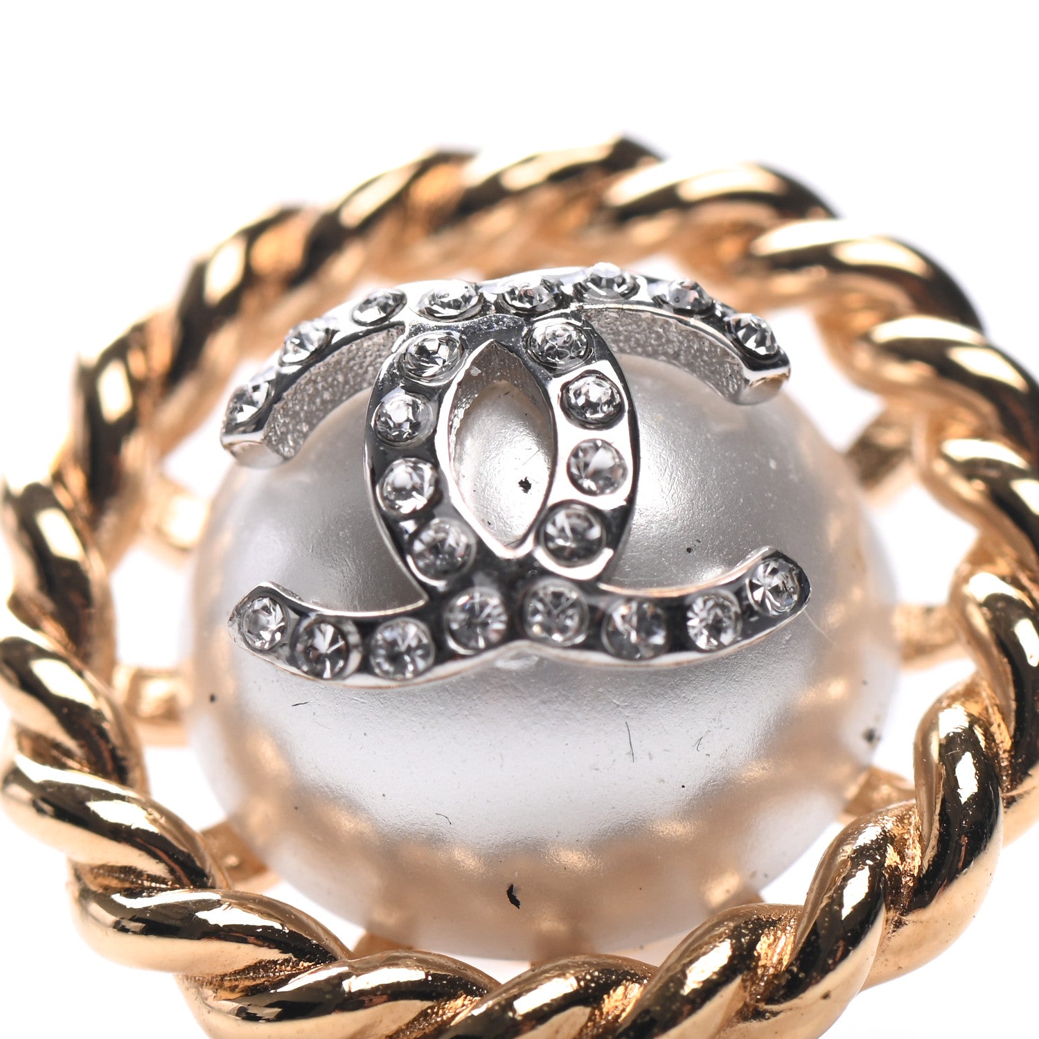Chanel Pearl Crystal CC-Casino Round Earrings Gold 6 of 7