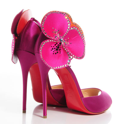 Christian Louboutin Satin Crystal Pensamoi 120 Peep Toe Pumps 39.5 Eveque Papaye 4 of 6