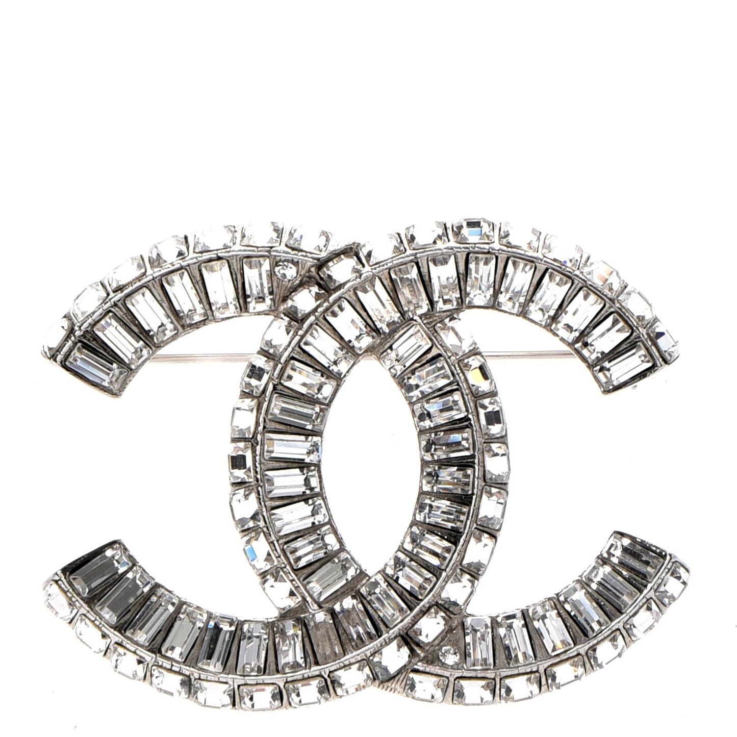 Baguette Crystal CC Brooch Silver