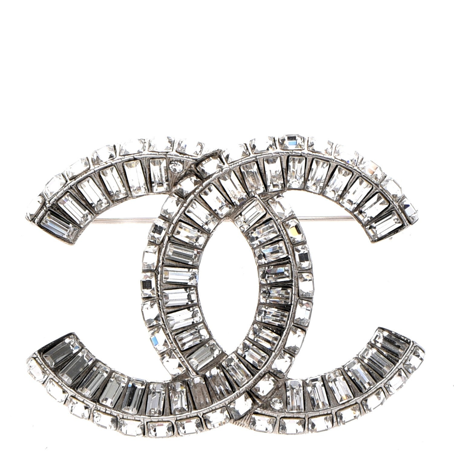 Chanel Baguette Crystal CC Brooch Silver 1 of 5