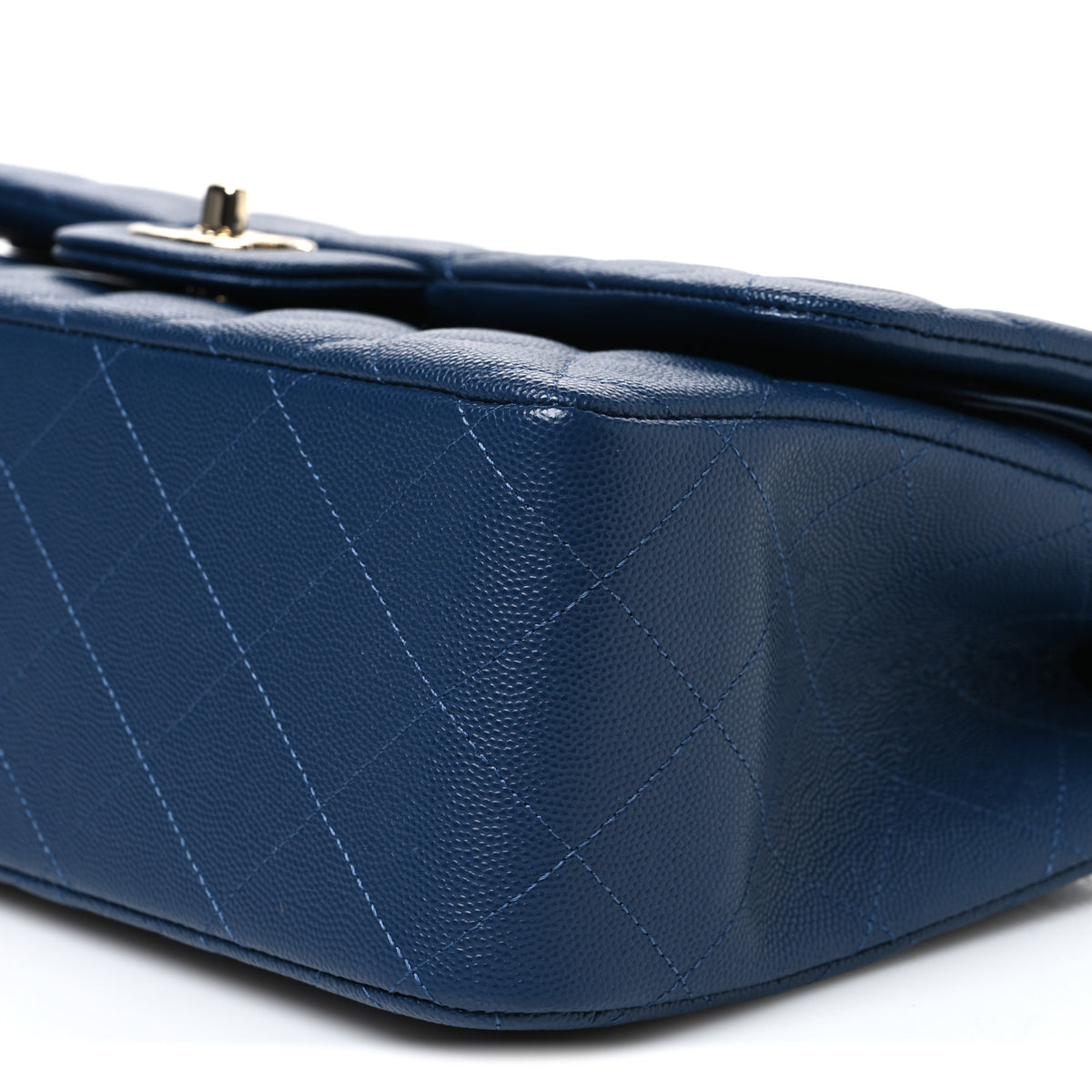 Caviar Quilted Jumbo Double Flap Navy Blue