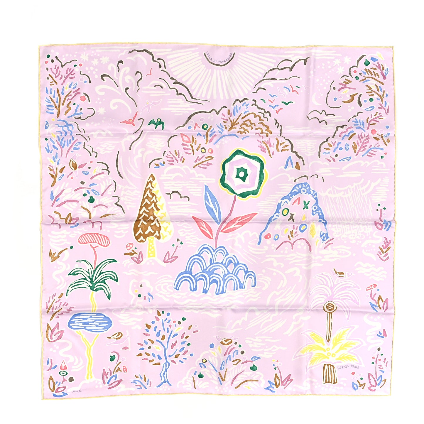 Silk Isola Di Primavera Scarf 90 Rose Pale Bleu Jaune