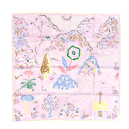 Hermes Silk Isola Di Primavera Scarf 90 Rose Pale Bleu Jaune 1 of 5