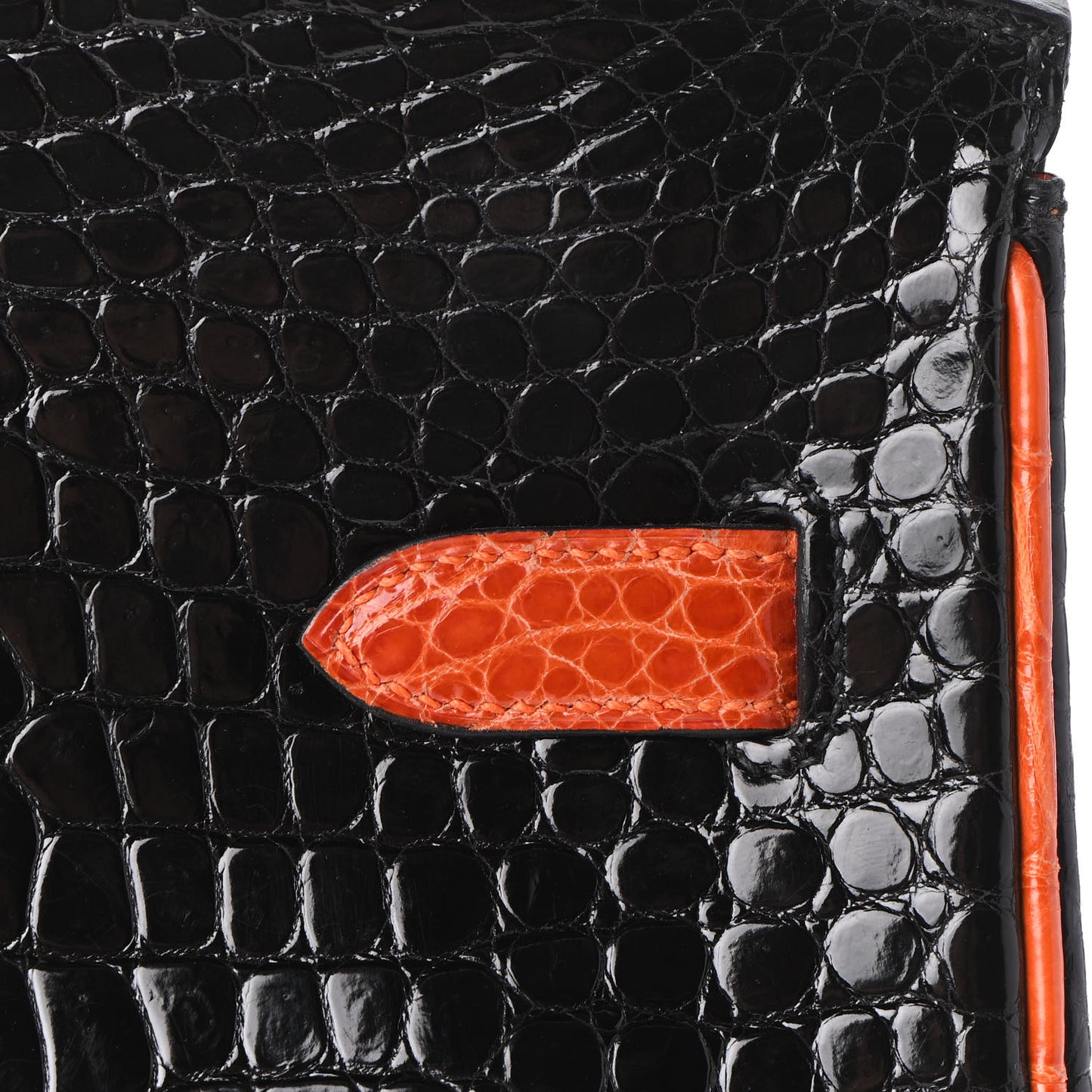 Shiny Porosus Crocodile Birkin 35 Black Orange