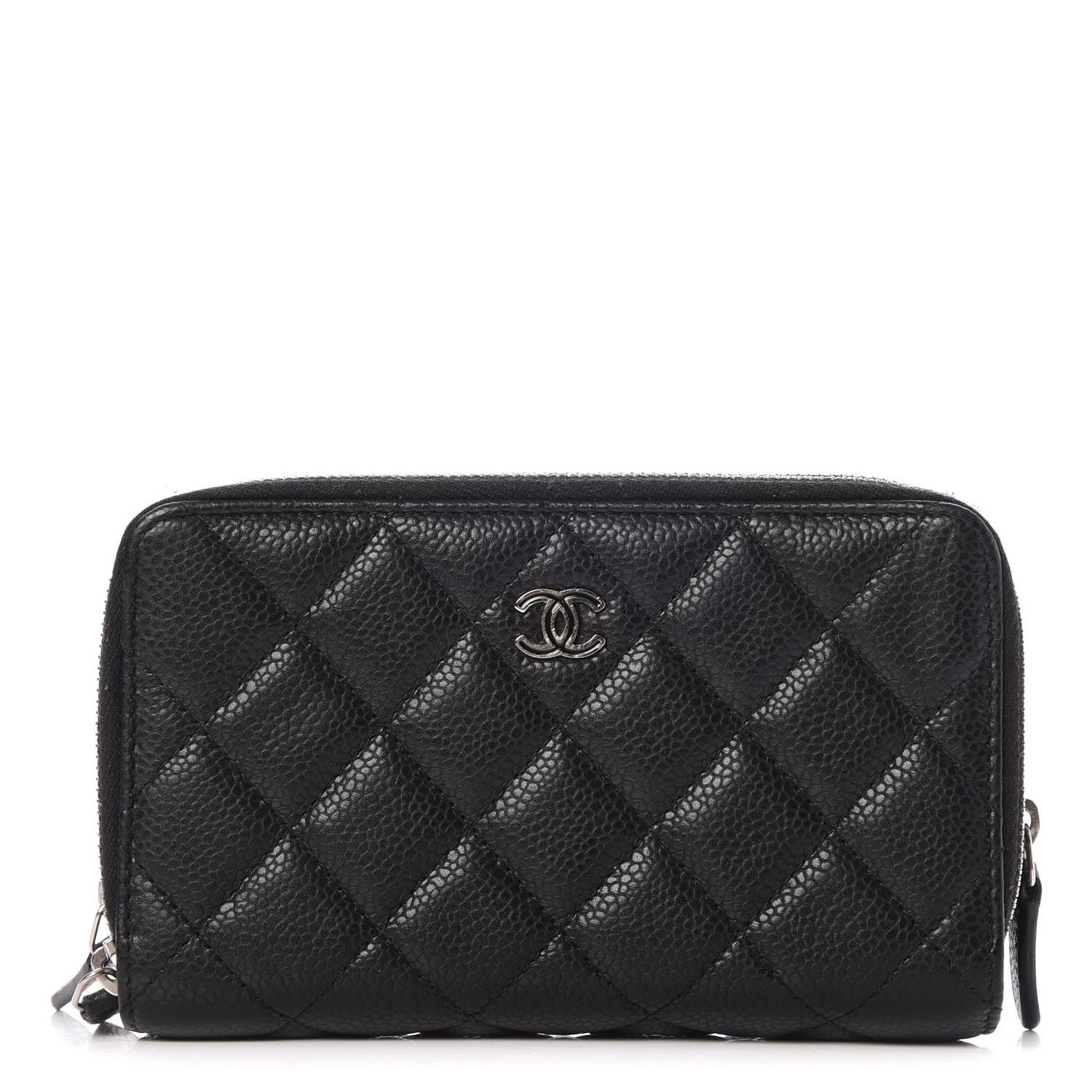 Caviar Quilted Zip Around Phone Holder Black