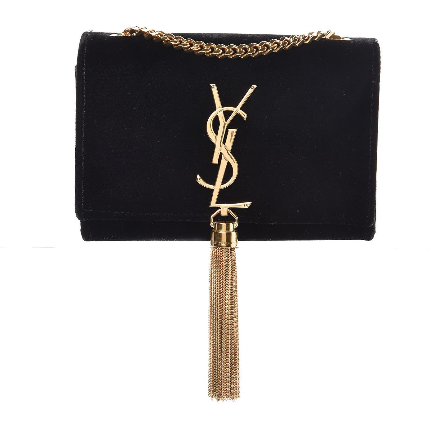 Velvet Small Monogram Kate Tassel Shoulder Bag Black