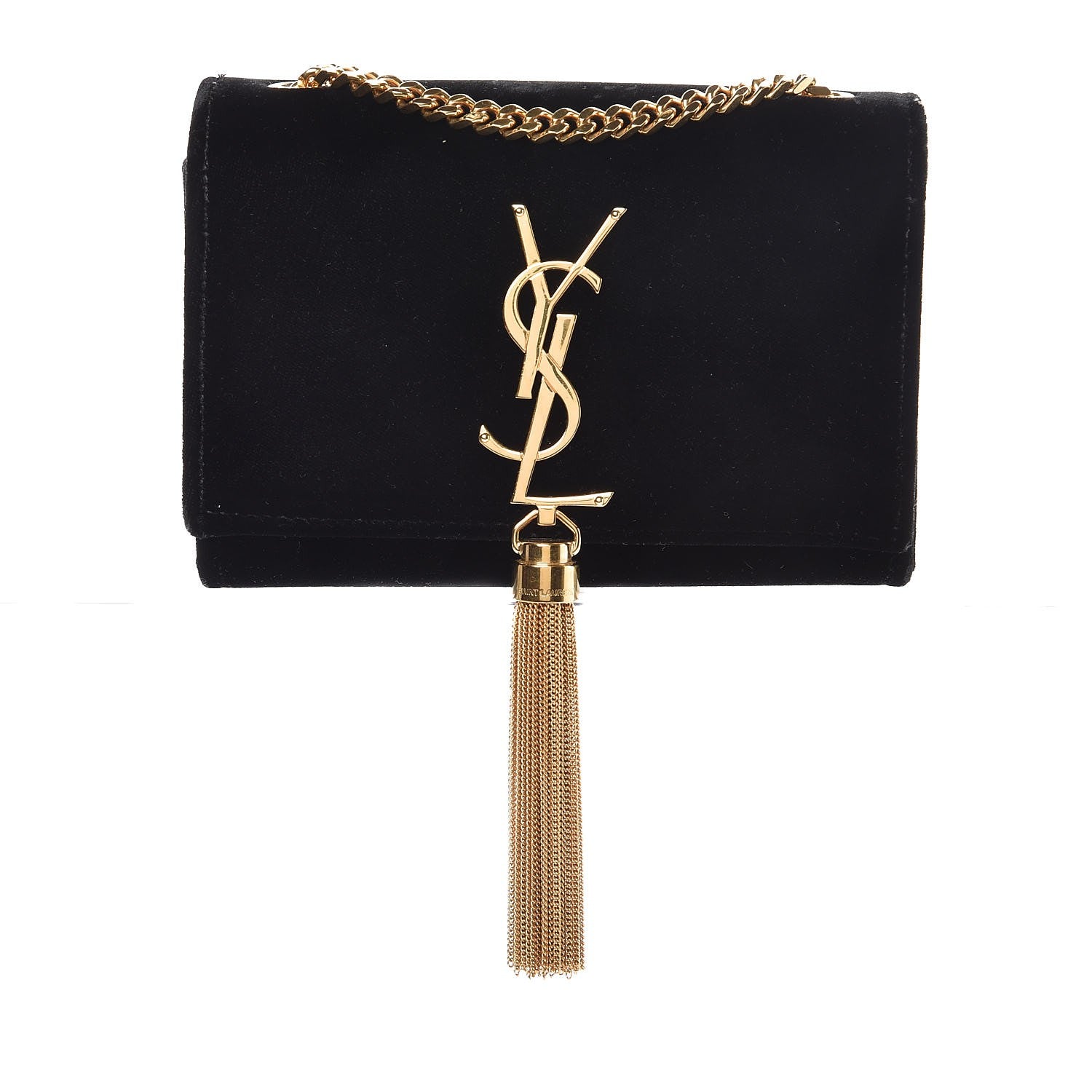 Saint Laurent Velvet Small Monogram Kate Tassel Shoulder Bag Black 1 of 6