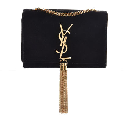 Saint Laurent Velvet Small Monogram Kate Tassel Shoulder Bag Black 1 of 6