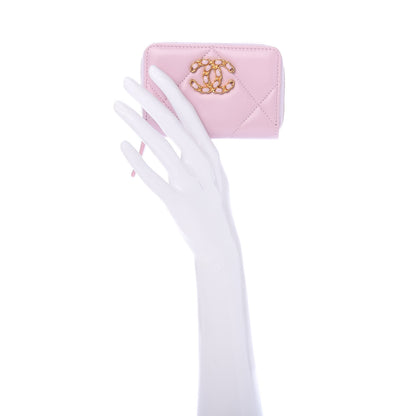 Chanel Lambskin Quilted Chanel 19 Zip Around Coin Purse Wallet Light Pink 2 of 8