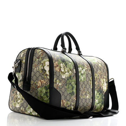 Gucci GG Supreme Monogram Blooms Medium Duffle Beige New Military Black 2 of 9