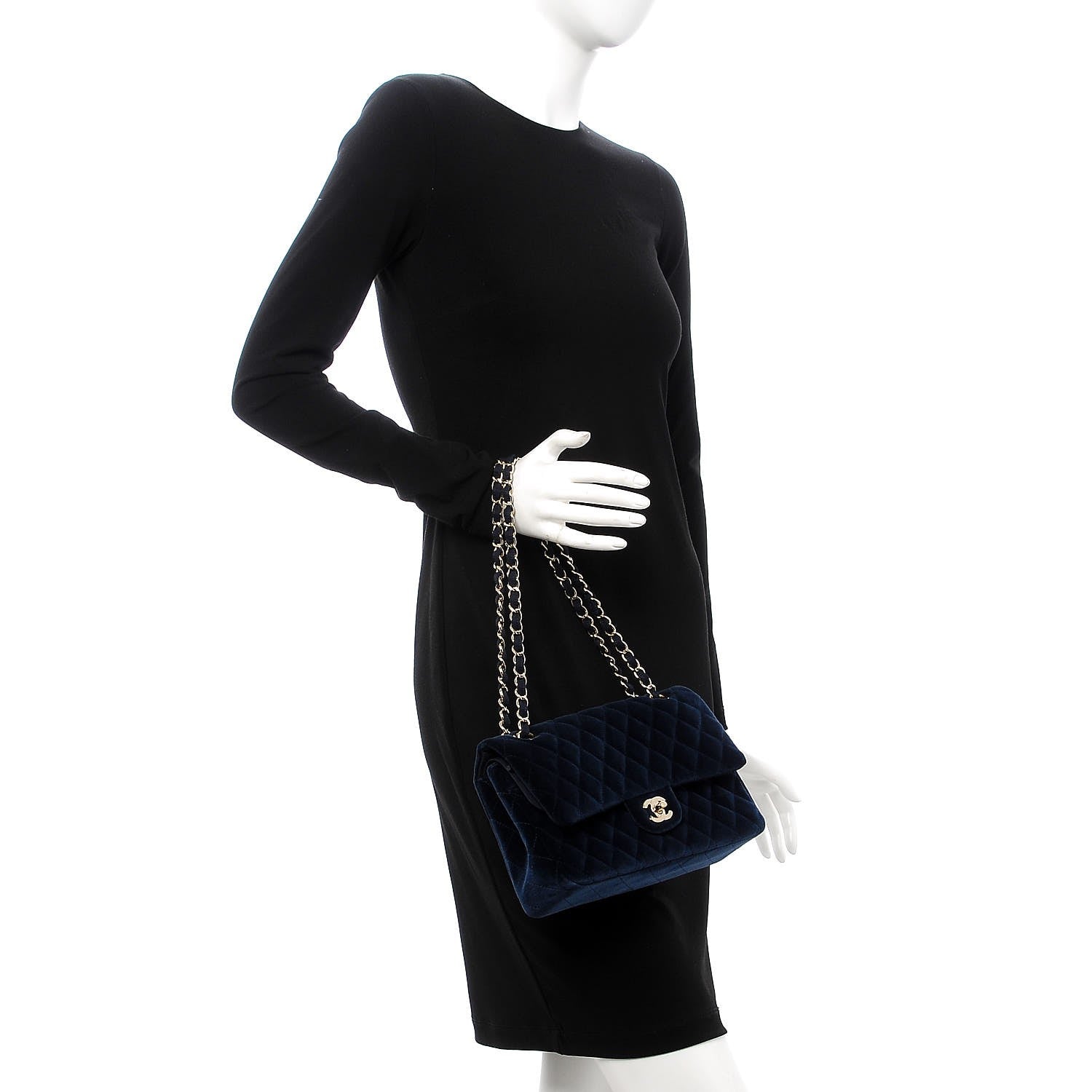 Chanel Velvet Quilted Medium Double Flap Blue 3 of 9