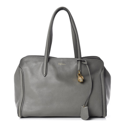 Alexander McQueen Pebbled Calfskin Large Skull Padlock Zip Around Tote Dark Grey 1 of 27