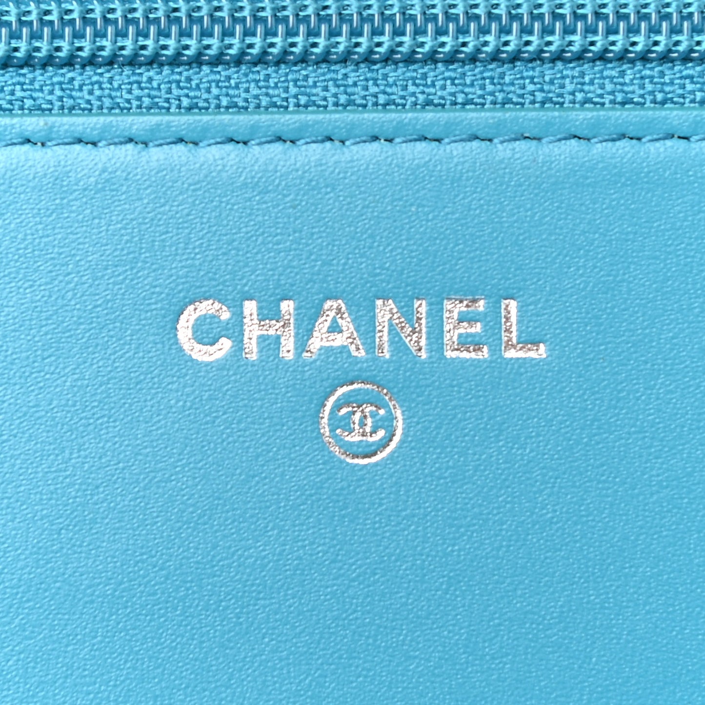Patent Calfskin Chevron Quilted Wallet On Chain WOC Blue