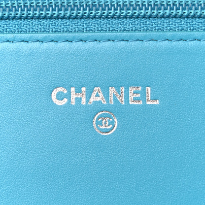 Chanel Patent Calfskin Chevron Quilted Wallet On Chain WOC Blue 6 of 10
