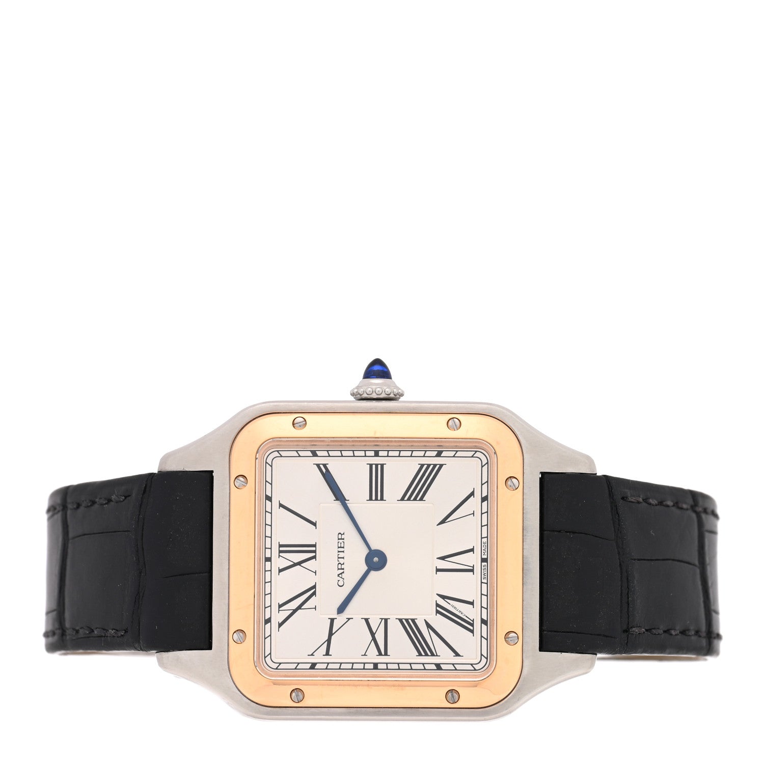 Cartier Stainless Steel 18K Pink Gold Alligator 31.4mm Santos Dumont Quartz Watch 2 of 5
