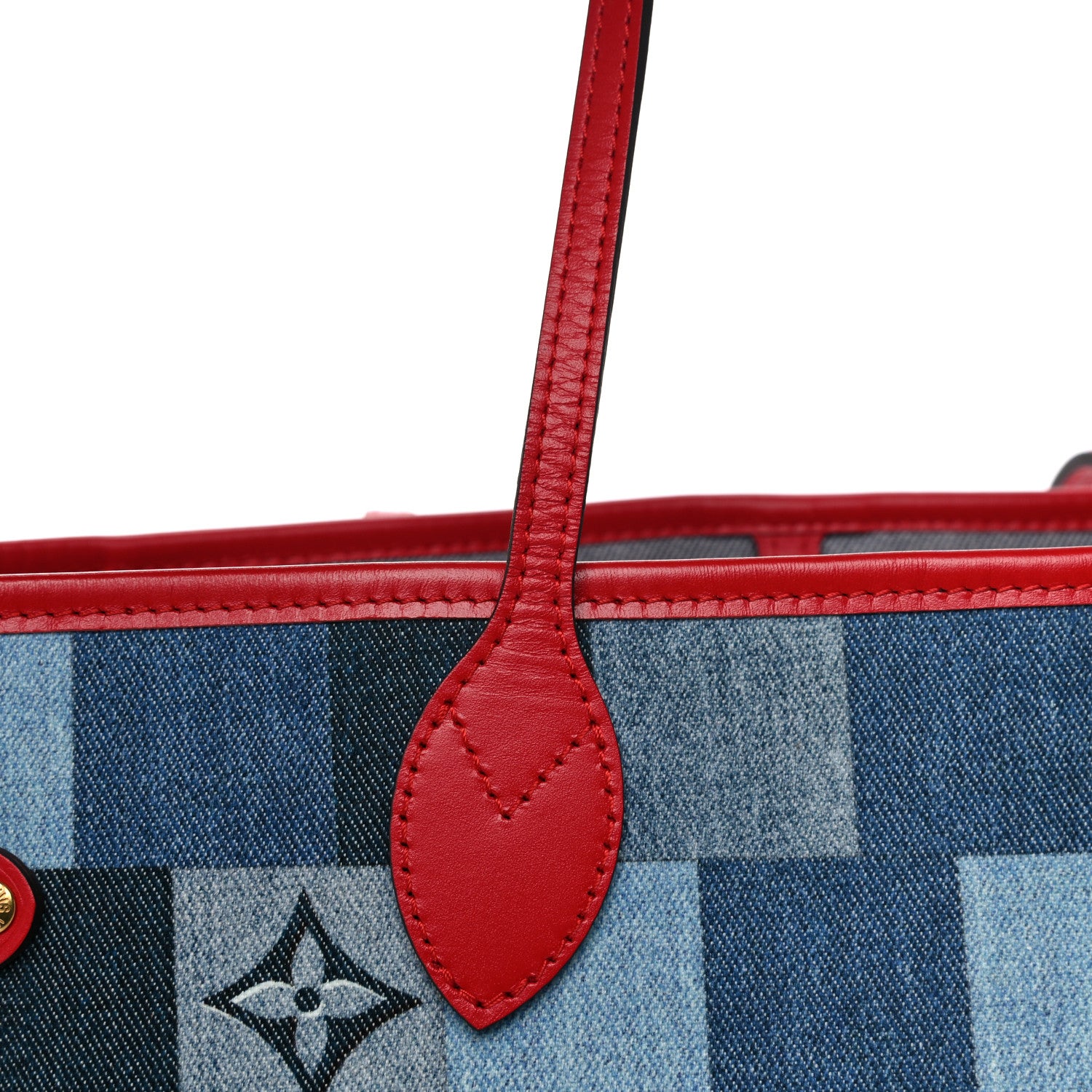 Louis Vuitton Denim Damier Monogram Patchwork Neverfull Blue Rouge 10 of 10