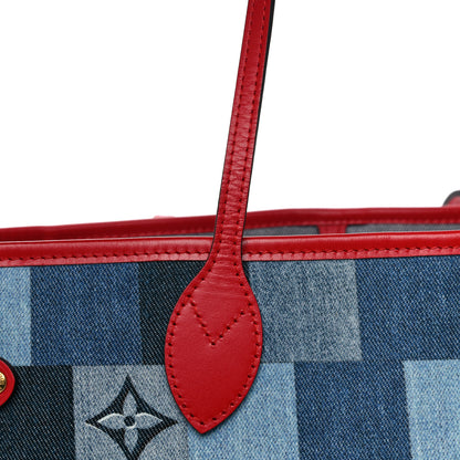 Louis Vuitton Denim Damier Monogram Patchwork Neverfull Blue Rouge 10 of 10