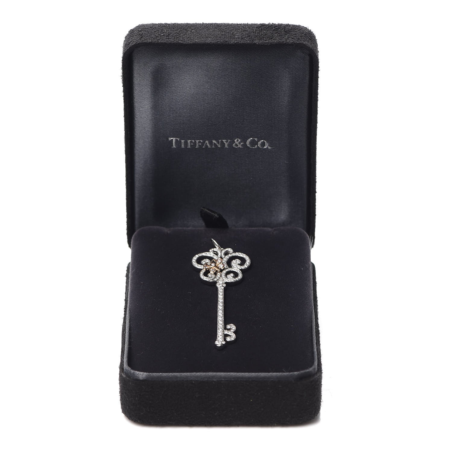 Tiffany Platinum 18K Rose Gold Diamond Enchant Butterfly Key Pendant 4 of 4
