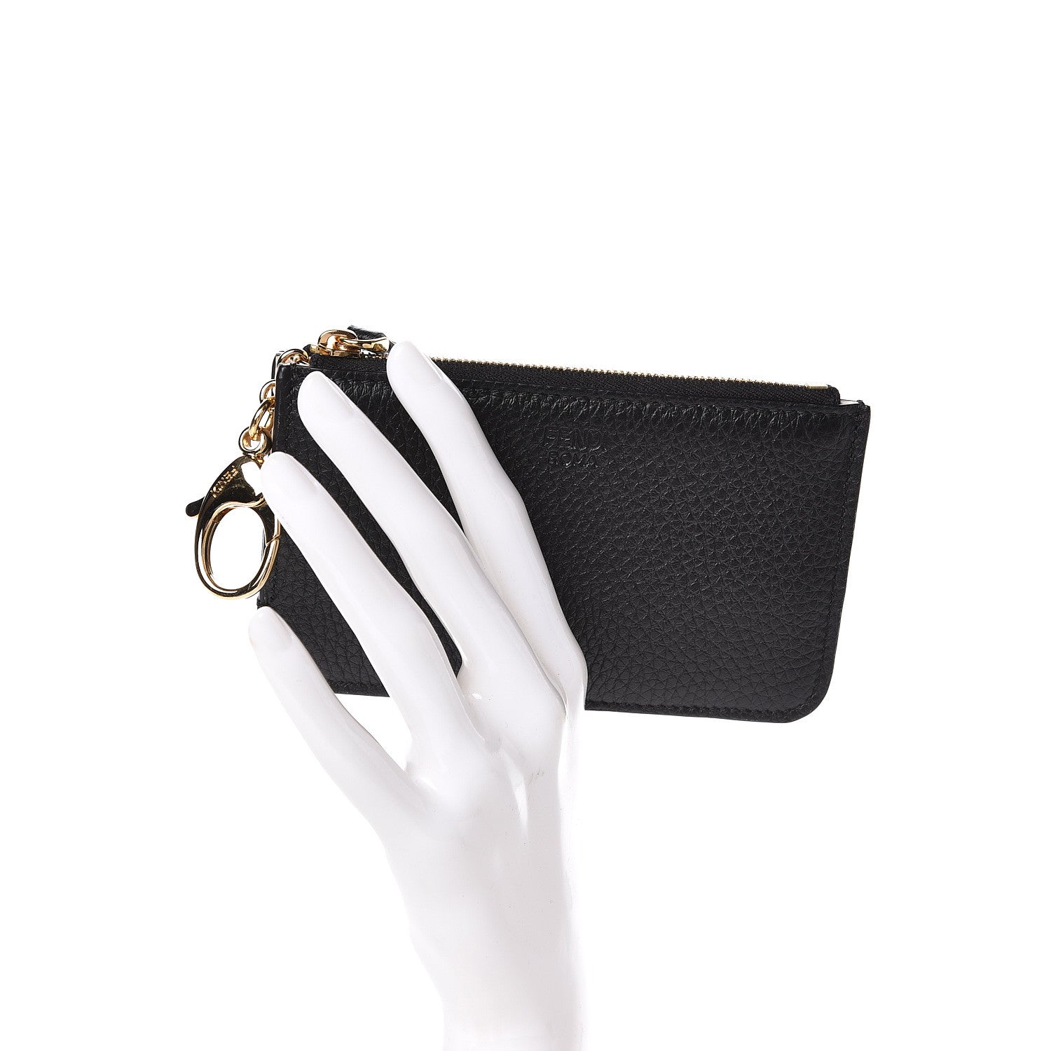 Fendi Cuoio Romano Vitello Grace Key Case Pouch Black Camelia 2 of 8