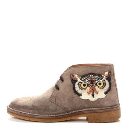 Gucci Suede Embroidered Mens UFO and Owl Boots 8 Beige 1 of 10