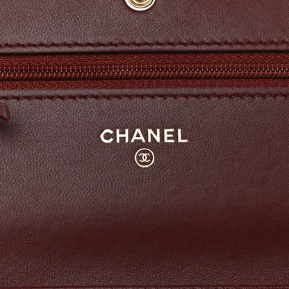 Chanel Lambskin Quilted Wallet On Chain WOC Burgundy 6 of 10