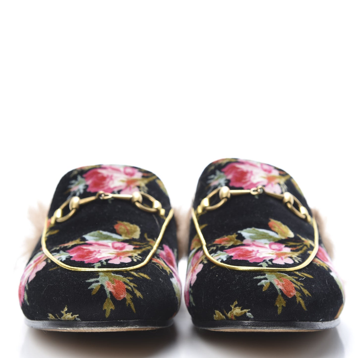 Velvet Fur Floral Womens Princetown Slippers 41 Black