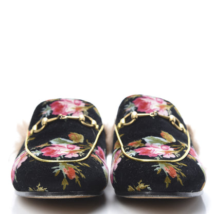 Gucci Velvet Fur Floral Womens Princetown Slippers 41 Black 2 of 14
