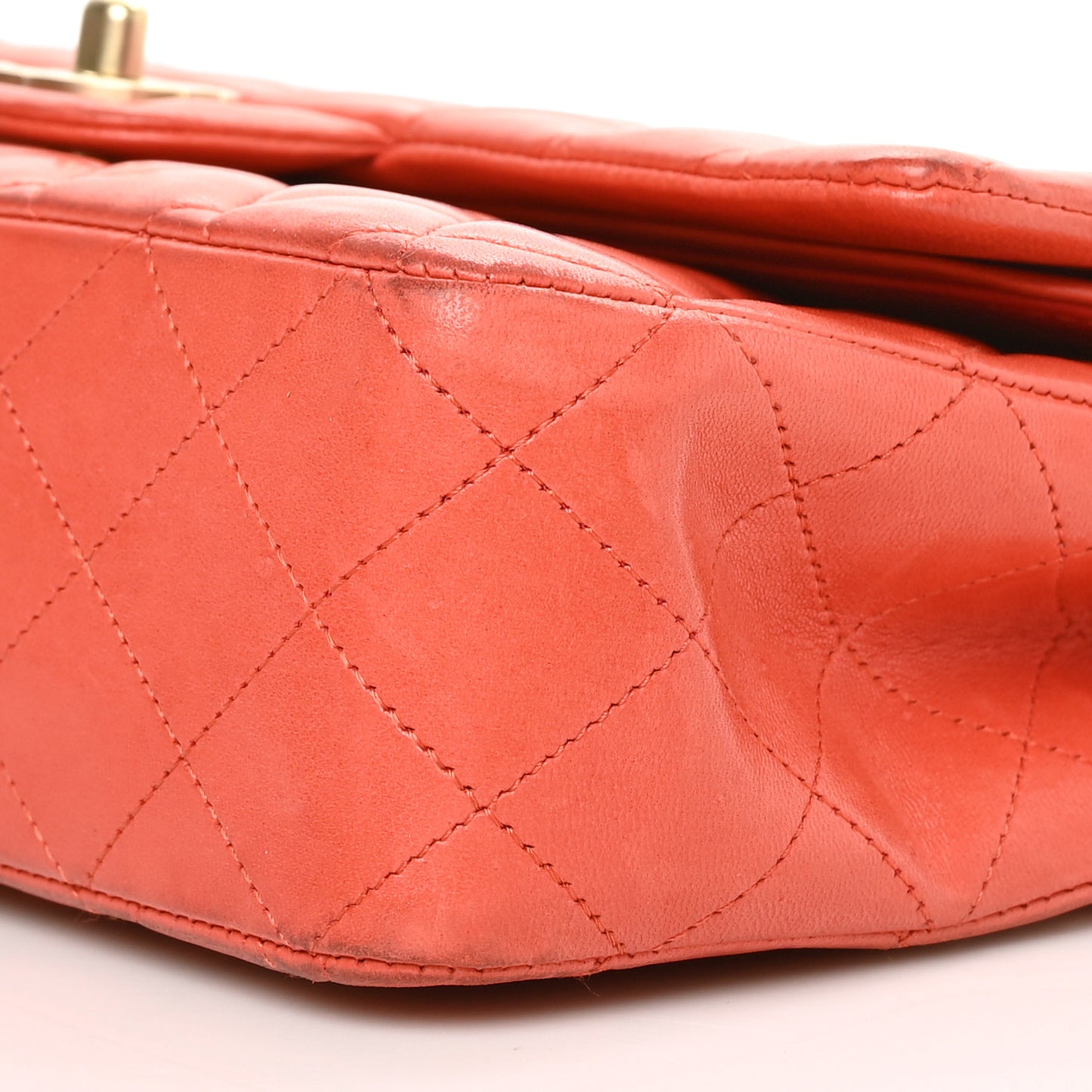 Lambskin Quilted Medium Double Flap Orange